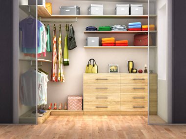 Saydam kapıları ile soyunma odası. 3D çizim