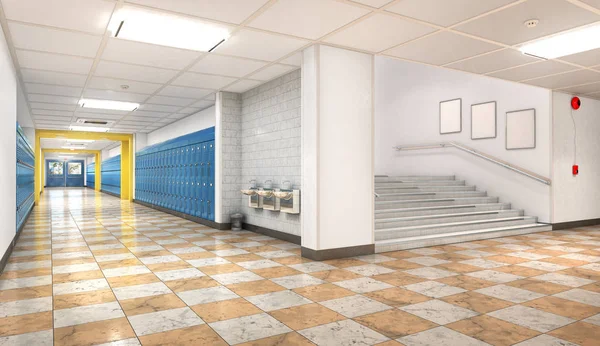 School corridor interior. 3d illustration