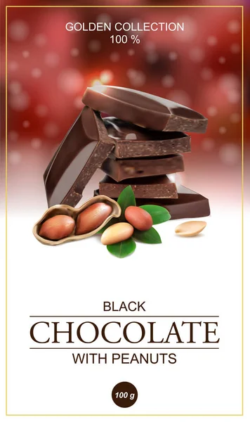 Choklad Etikett Med Jordnötter Vektorillustration — Stock vektor