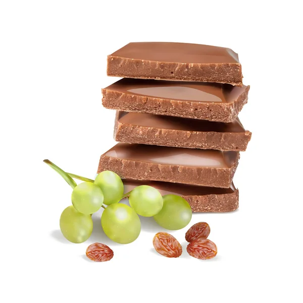 Chocolade Met Rozijnen Vectorillustratie Witte Achtergrond — Stockvector
