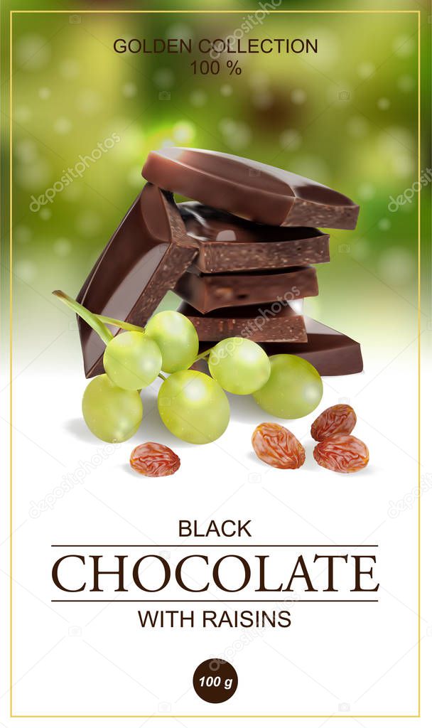 Label for chocolate with raisins. Vector illustration