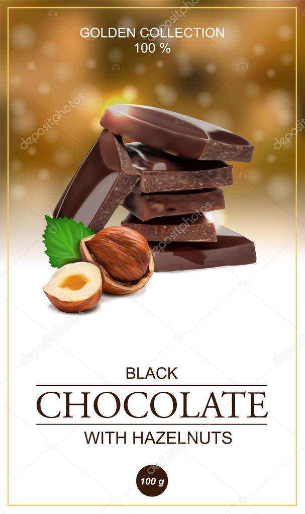 Chocolate label with hazelnut. Vector illustration