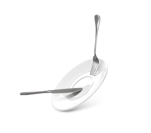 Dish Knife Fork Isolated White Background — Stock Photo, Image