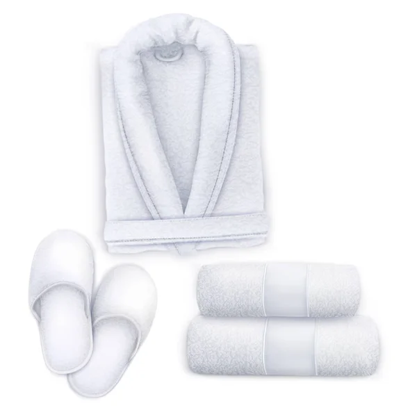 Vector Mock White Set Spa Towel Slippers Bathrobe — Stock Vector