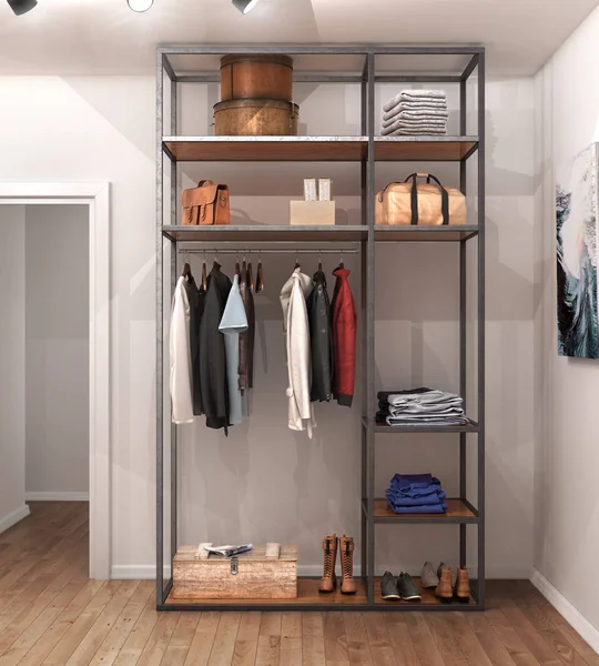 Garderobe Minimalistisk Stil Rom Mot Hvit Vegg Illustrasjon – stockfoto