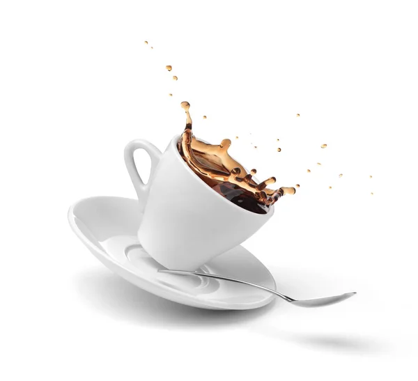 Coffee Splashing Out Cup Isolated White — Stock Photo, Image