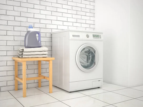 Wäscherei Waschmaschine Mit Waschmittel Und Handtüchern Illustration — Stockfoto