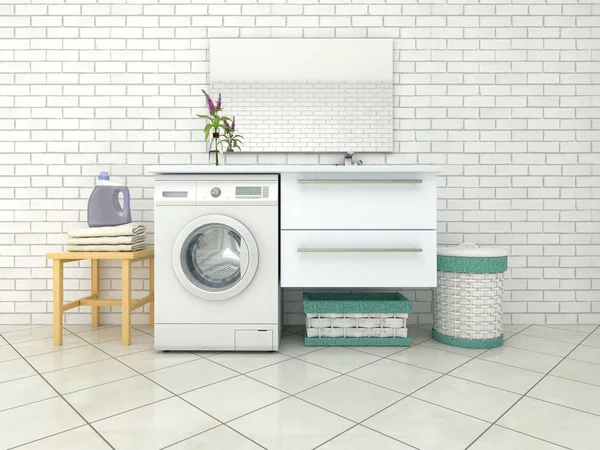 White Bathroom Washing Machine Illustration — Stock Photo, Image