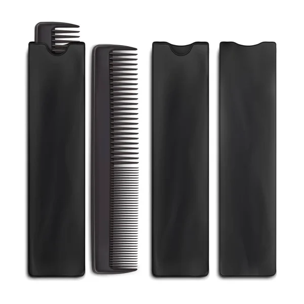 Vector Mock Black Set Comb Hair Packaging Front Back Side — Stock Vector