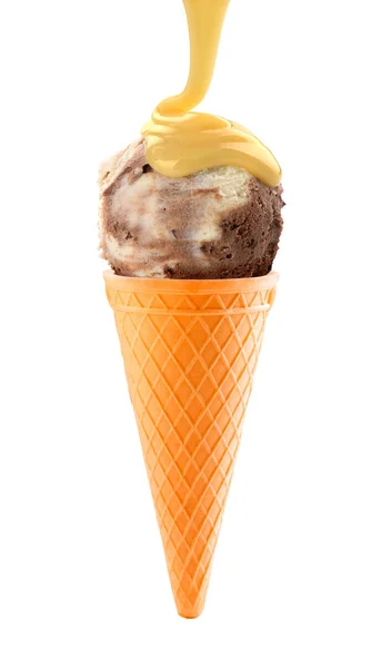 Шоколадно Ванильное Мороженое Сгущенным Молоком — стоковое фото