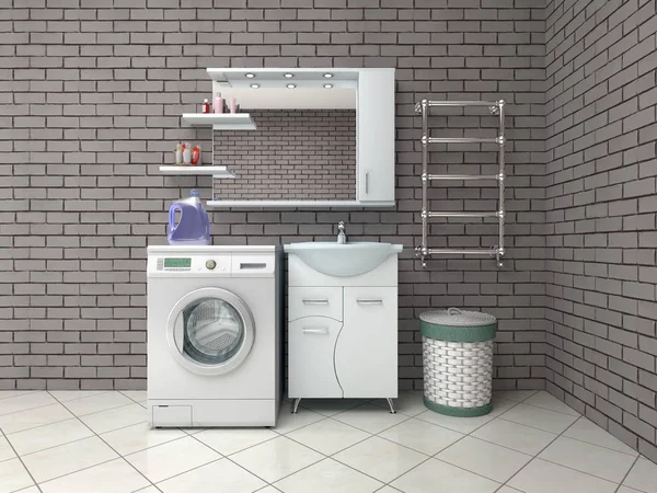 Fürdőszoba Mosógéppel Illusztráció — Stock Fotó