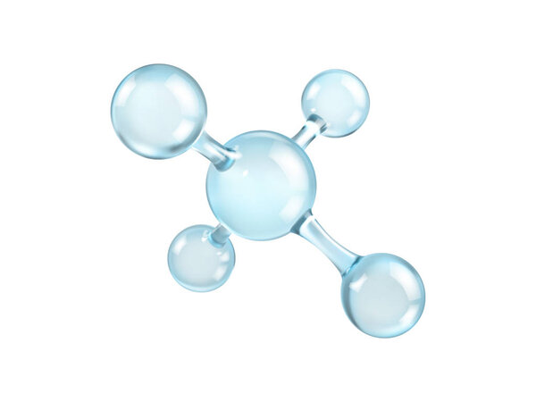 Glass molecule model. Reflective and refractive abstract molecular shape isolated on white background. Vector illustration