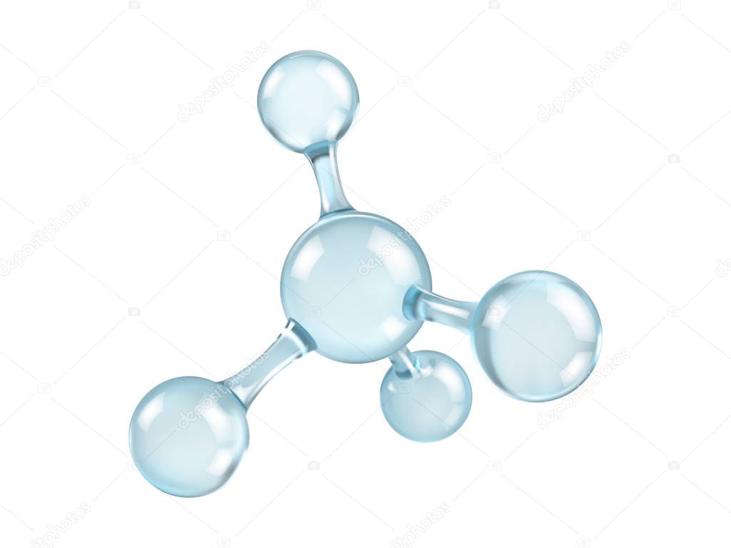 Glass molecule model. Reflective and refractive abstract molecular shape isolated on white background. Vector illustration