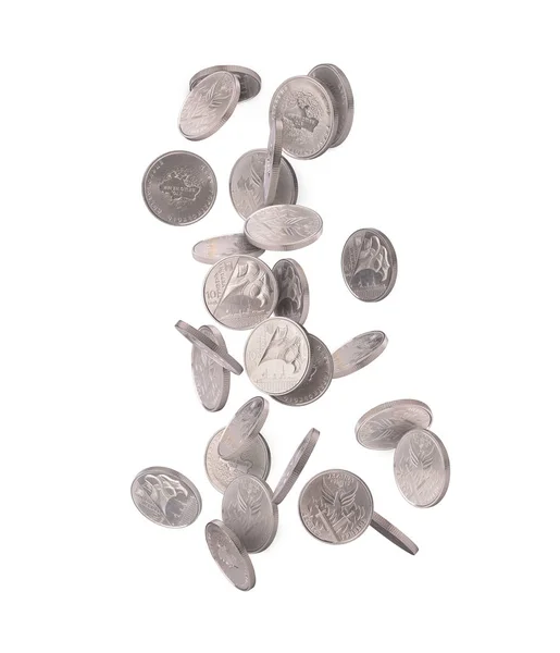 Izole Düşen Gümüş Coinc — Stok fotoğraf