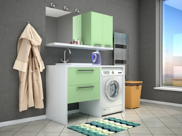 Bathroom Design Washing Machine Illustration — Stock Photo, Image