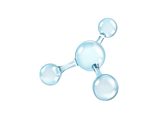 Glass molecule model. Reflective and refractive abstract molecular shape isolated on white background. Vector illustration