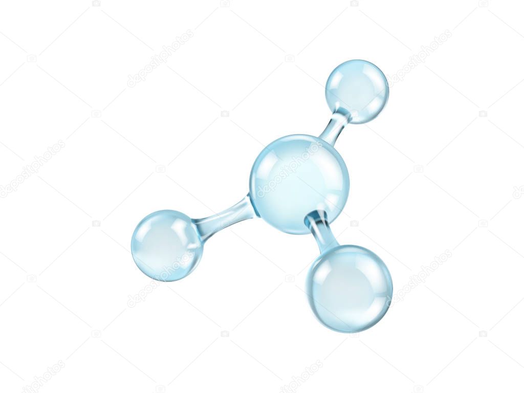 Glass molecule model. Reflective and refractive abstract molecular shape isolated on white background. Vector illustration