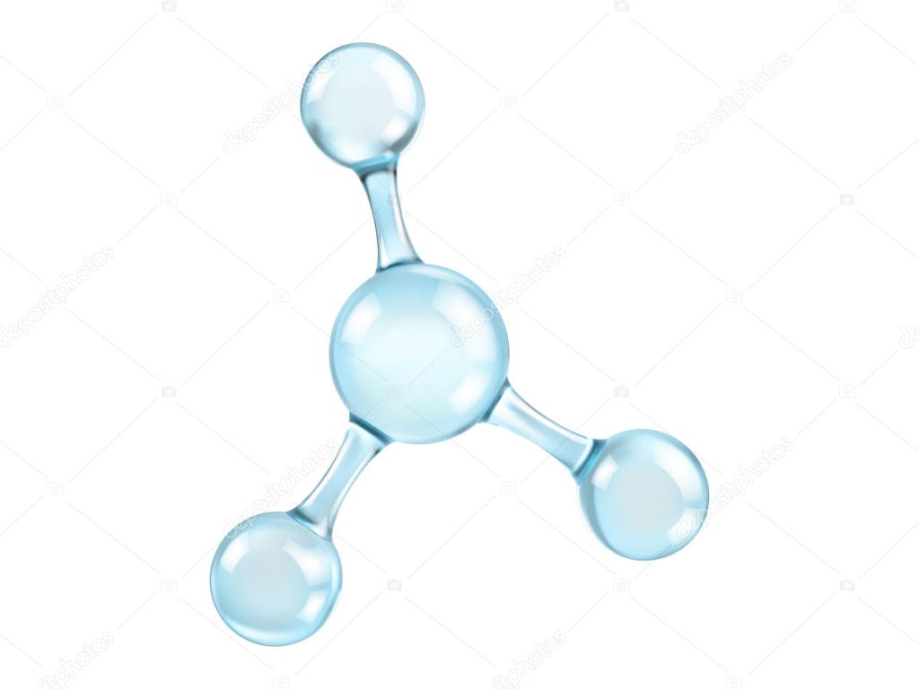 Glass molecule model. Reflective and refractive abstract molecular shape isolated on white background. Vector illustration