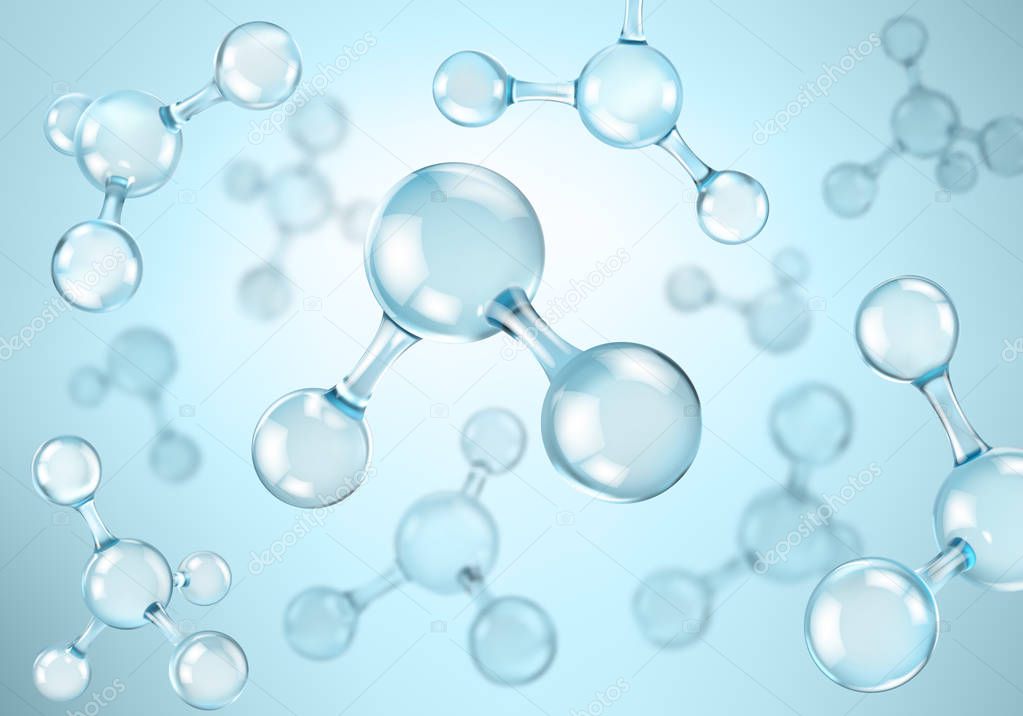 Abstract molecules design. Atoms. Molecular structure with blue spherical particles. Vector illustratio