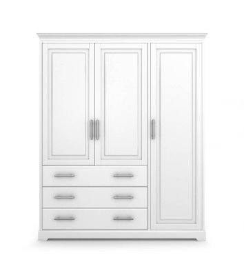 Beyaz arka plan üzerinde izole beyaz kabine. 3D çizim