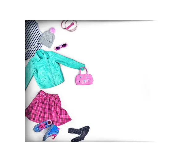 Kläder Sammansättning Med Kläder För Barn Isolerad Vit Bakgrund — Stockfoto