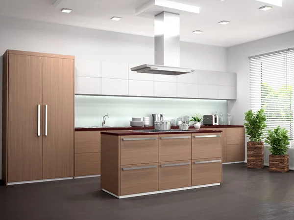 Design Interiores Cozinha Moderna Com Uma Ilha Ilustração — Fotografia de Stock