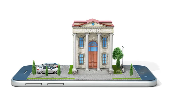 Концепция Мобильного Банкинга Здание Банка Экране Телефона Иллюстрация — стоковое фото