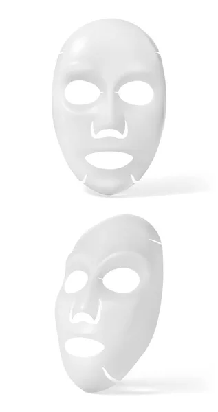 Vecteur Réaliste Masque Feuille Cosmétique Visage Blanc Sur Fond Blanc — Image vectorielle