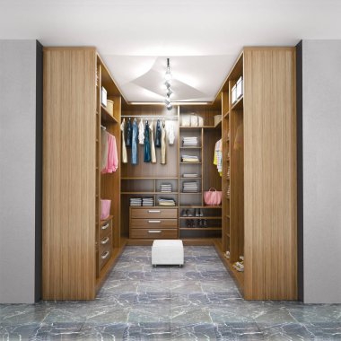 Modern lüks giyinme odası, gardırop, 3d Görselleştirme