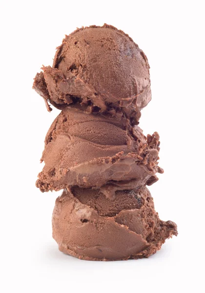 三个球的巧克力冰淇淋在白色背景 — 图库照片