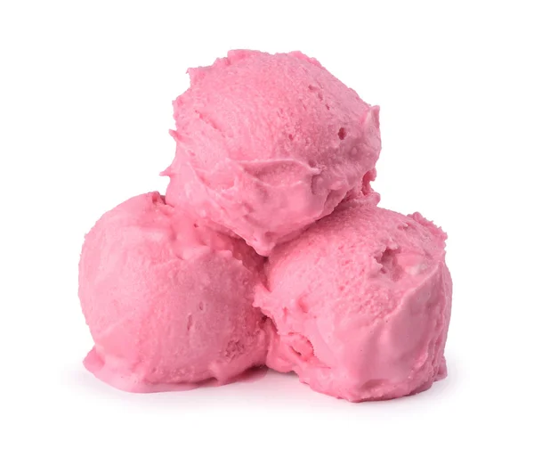 三个球的粉红色冰淇淋在白色的背景 — 图库照片