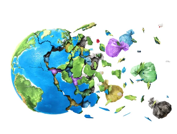 Der Planet Zerbricht Scherben Und Der Müll Fällt Isoliert Auf — Stockfoto