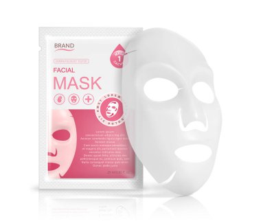 Facial sheet mask sachet package. Vector realistic illustration isolated on white background. Beauty product packaging design templates. clipart