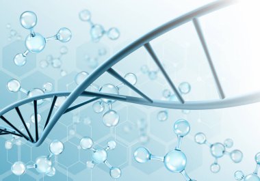 Bilimsel arka plan üzerinde DNA molekülleri. Vektör çizim