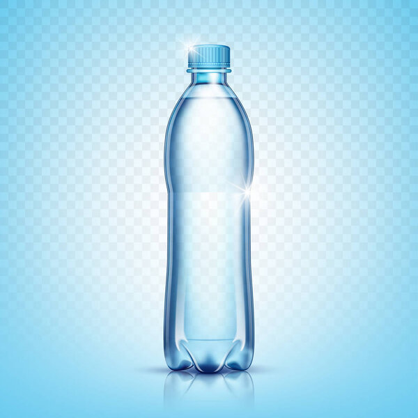 Realistic plastic bottle for water on a transparent background. Vector illustration