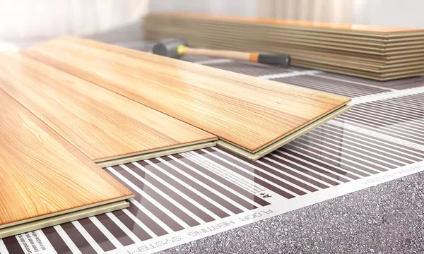 暖かい床 赤外線床暖房積層の床の下 イラストレーション — ストック写真