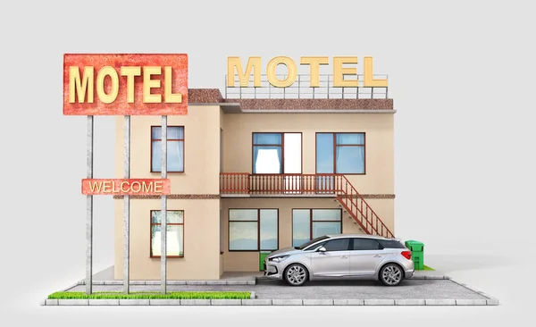 旅行理念 汽车旅馆隔离在一个白色的 — 图库照片