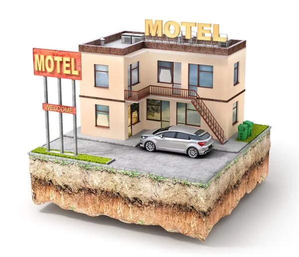 Concepto Viaje Motel Pedazo Tierra Aislamiento Blanco Ilustración — Foto de Stock