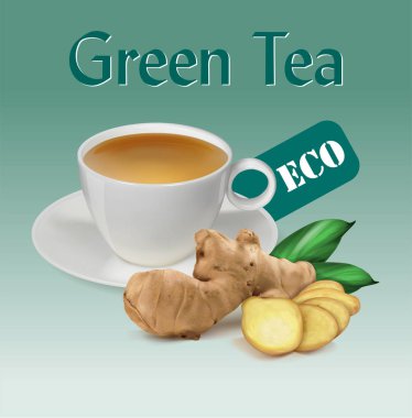 cup of ginger tea. Cup with tea, ginger rhizome. vector illustration isolated on background. clipart