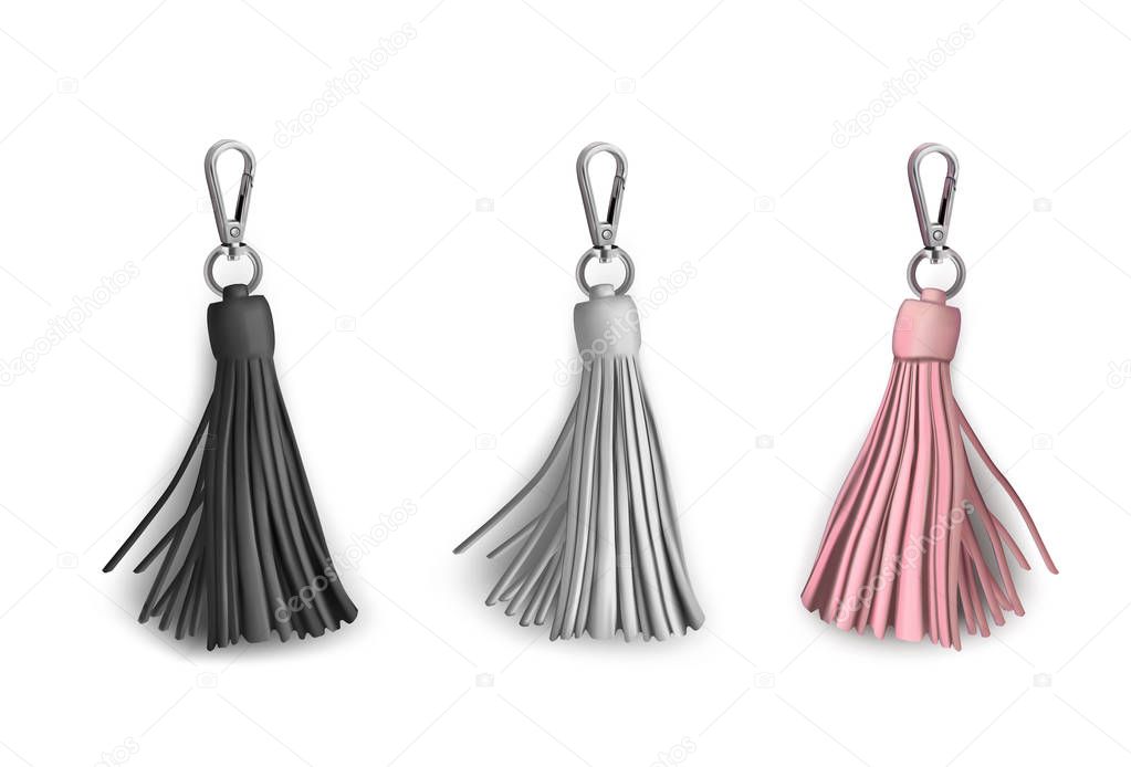 Fittings for women's handbag. Decorative pendant tassel. Black, white, beige.