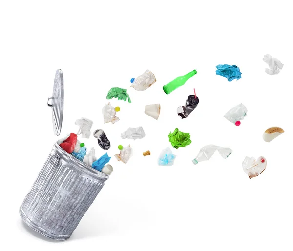 Sampah Daur Ulang Dengan Sampah Tak Terurut Terisolasi Pada Latar — Stok Foto
