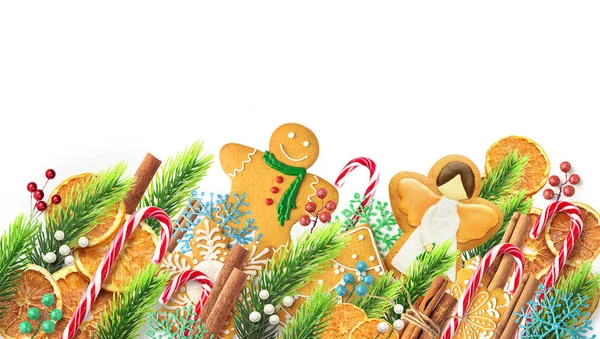 Neujahrskomposition Lebkuchen Und Neujahrsparty Dekorationen Isoliert Auf Weißem Hintergrund — Stockfoto
