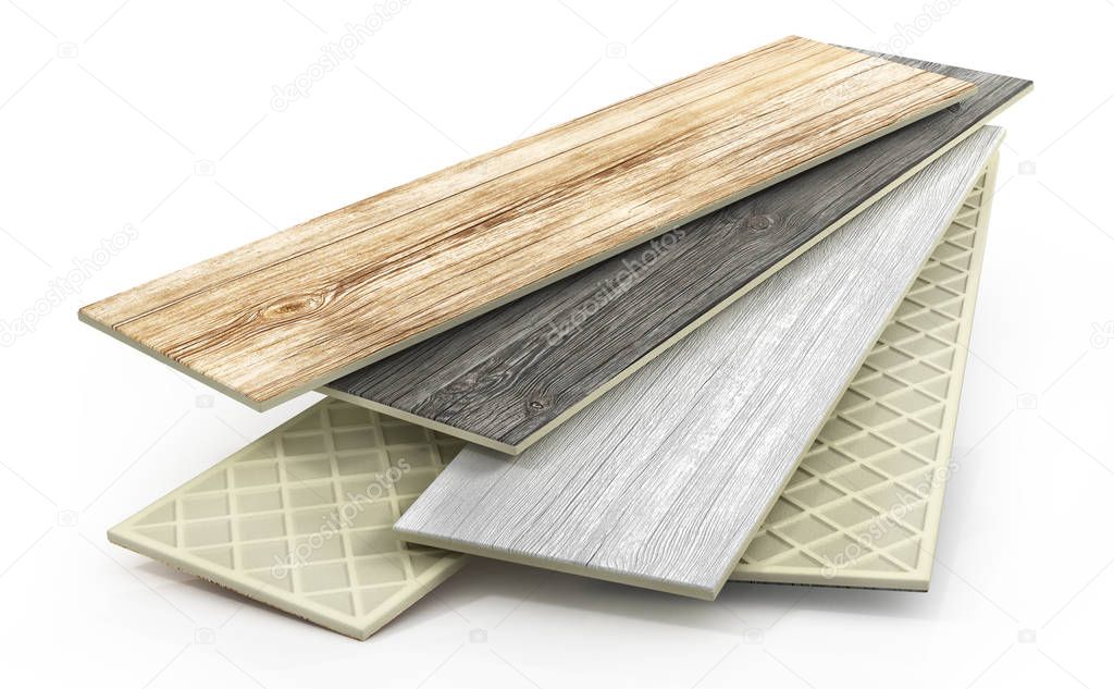 Ceramic tiles with wood texture on a white background. 