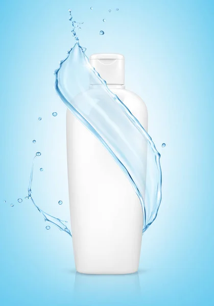 Λευκό Καλλυντικό Μπουκάλι Splash Water Μπλε Φόντο Εικονογράφηση Διάνυσμα — Διανυσματικό Αρχείο