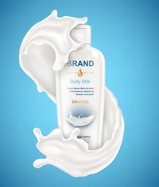 Vector Illustration Cream Lotion Cosmetic Milk Face Hands White Bottle — Stock Vector