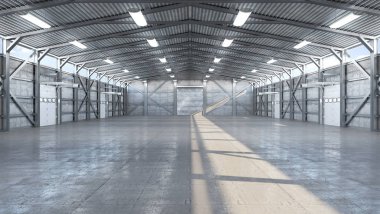 Hangar iç kapı ile. 3D çizim
