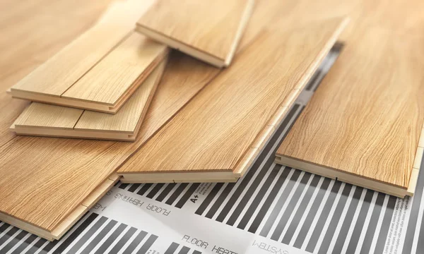 Tabla Parquet Con Calefacción Por Suelo Radiante Ilustración —  Fotos de Stock