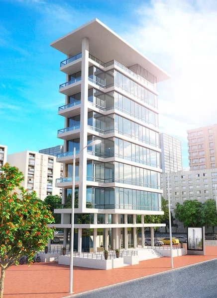 Yeni modern apartman cephe. 3D illustratio