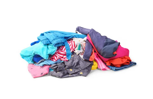 Pile Bright Clothes Isolated White Background — Stock Photo, Image