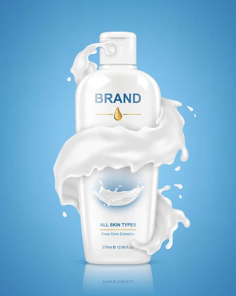 Vector Illustration Cream Lotion Cosmetic Milk Face Hands White Bottle — Stock Vector